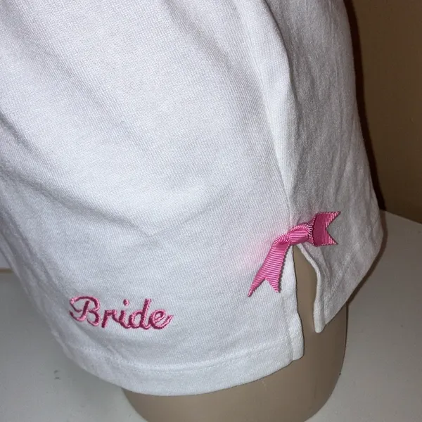 Bride Size Medium White Bride Short W/Pink Ribbons & White Baby Tee W/Pink Bow - Image 6