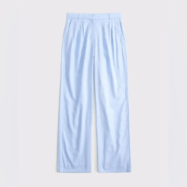 Abercrombie Curve Love Sloane Low Rise Wide Leg Tailored Linen Pant 32L Sky Blue - Image 4