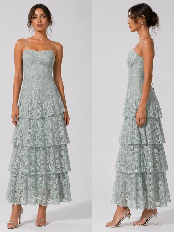 LULU's Prom Wedding Bridesmaid Tiered Lace Floral Ruffles Boho Maxi - Image 2