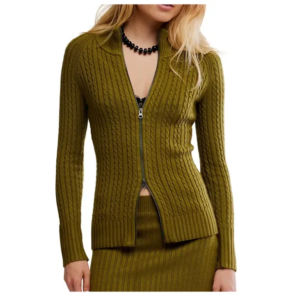 NEW Free People Eliza Cable Zip-Up Cardigan Size Small - Image 3