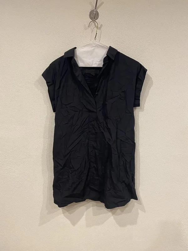 J.Crew Shirt Dress Womens Medium Black Collared Cap Sleeve Casual Short Pullover - Image 2