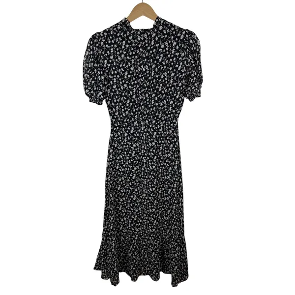 Reformation Reeds Ruffle Floral Georgette Midi Dress Size 0 Black Minimalist - Image 8