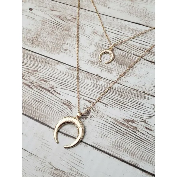 Double Charm Gold Tone Layered Statement Necklace - Image 2