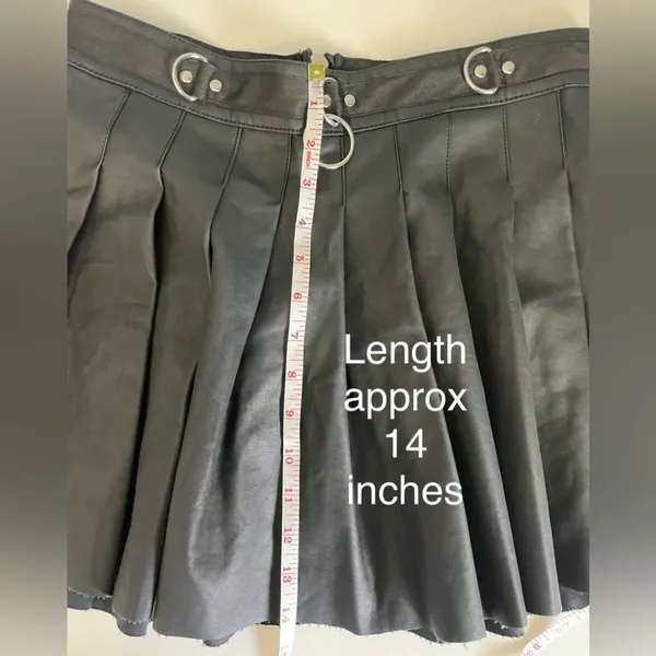 Current Mood Dolls Kill Spade Pleated Mini Skirt Black Vegan Leather - Image 4