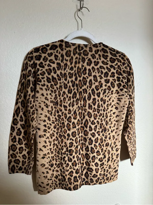 Vintage J. Crew Wool Knit Leopard Print Button-Front Cardigan Sz M Brown - Image 5