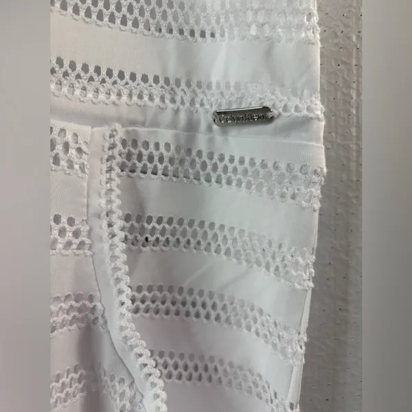 Calvin Klein M White Perforated Pocketed V-Neck Swim Coverup - Image 5