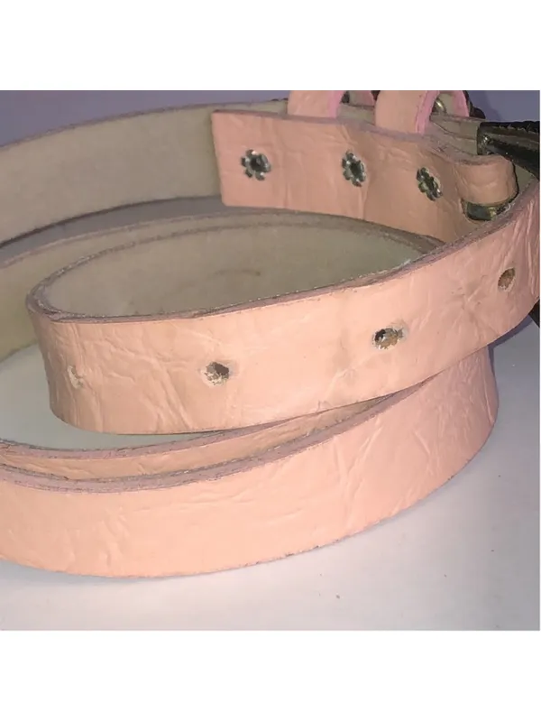 Vintage Pink Faux Leather Belt with Gold Tone Buckle - Image 3