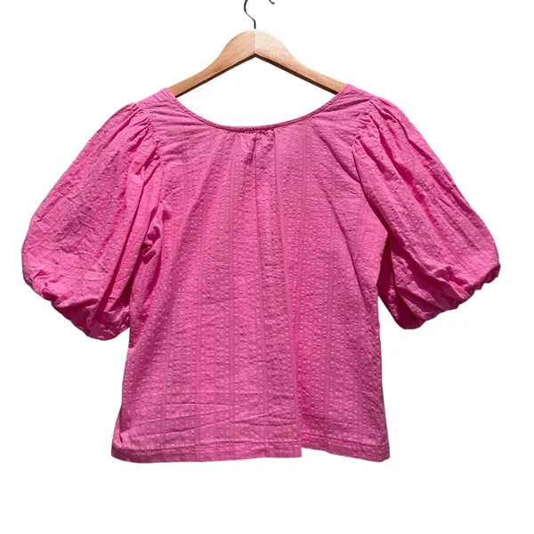 Oliver Bonas Puff Sleeve‎ Pink Blouse Size US 2 100% Cotton Preppy Barbie - Image 2