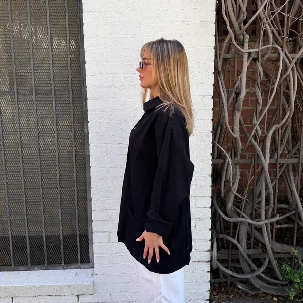 Vintage oversized Black button up jacket with pockets Size M/L #minimalist #workwear - Image 4