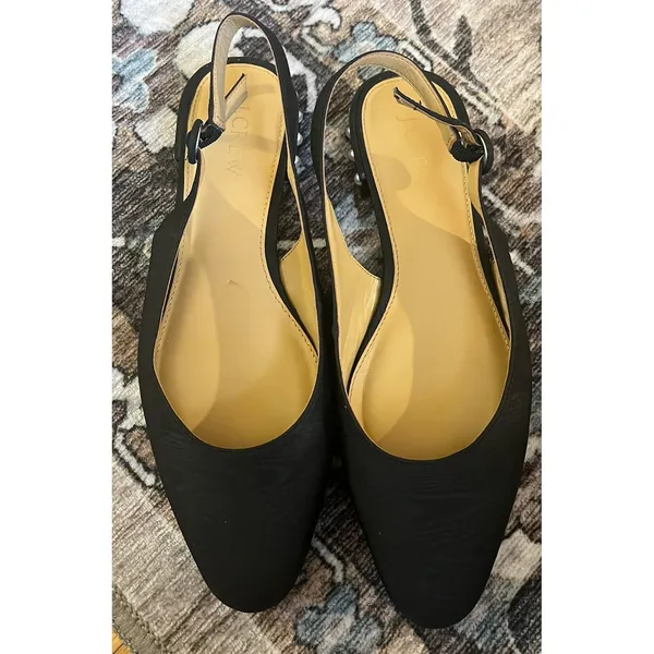 J.Crew Women's Black Embellished Pearl Heel‎ Slingback Flat Shoes Sz 8 BU506 - Image 2