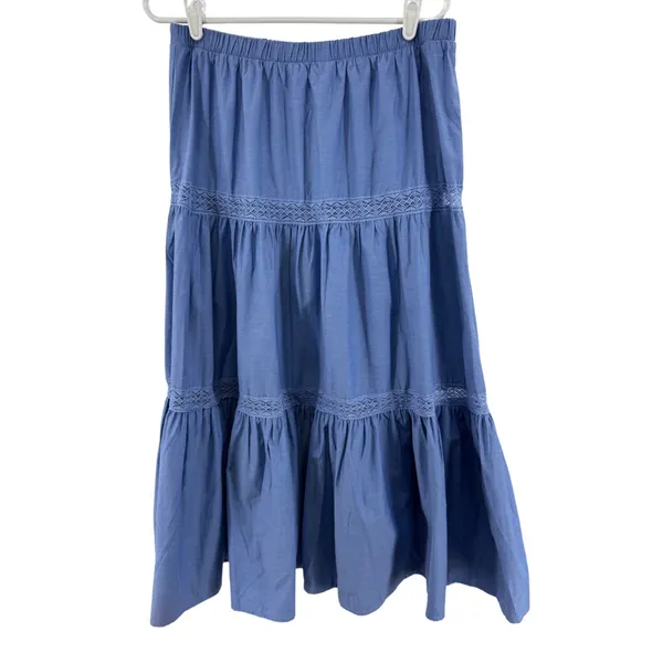 Francesca's Collections Blue Maxi Skirt Lace Accent western boho country cottage - Image 2