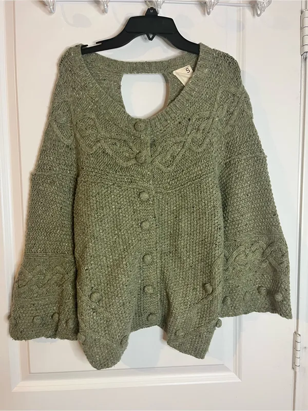 Far Away From Close Wool Blend Crossback Sweater Anthropologie Cable Cardigan S - Image 5