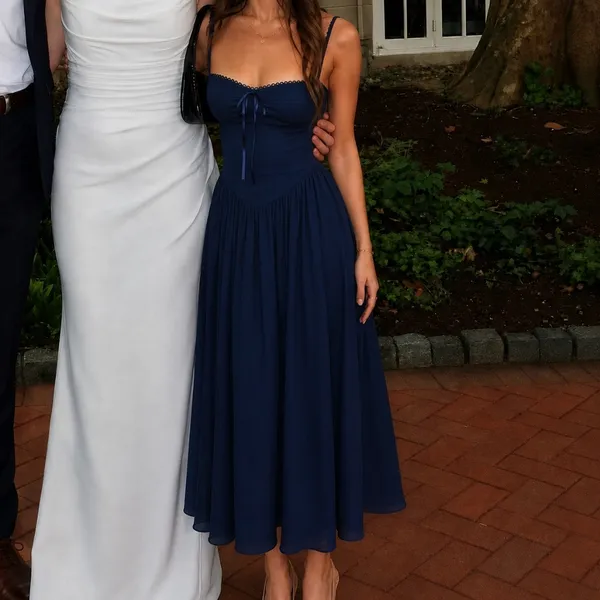 Reformation | Allure Sweetheart Neck Midi Slip Dress Navy Blue - Image 2