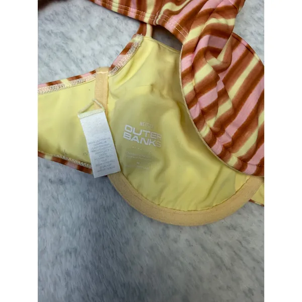 PacSun Outer Banks OBX Striped Underwire Bikini Top Pink Yellow Brown Medium NEW - Image 4