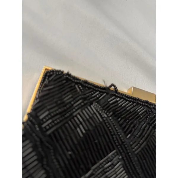 Vintage Marshall‎ Fields Black Beaded Clutch Hand Made Evening Bag Gold Chain - Image 3