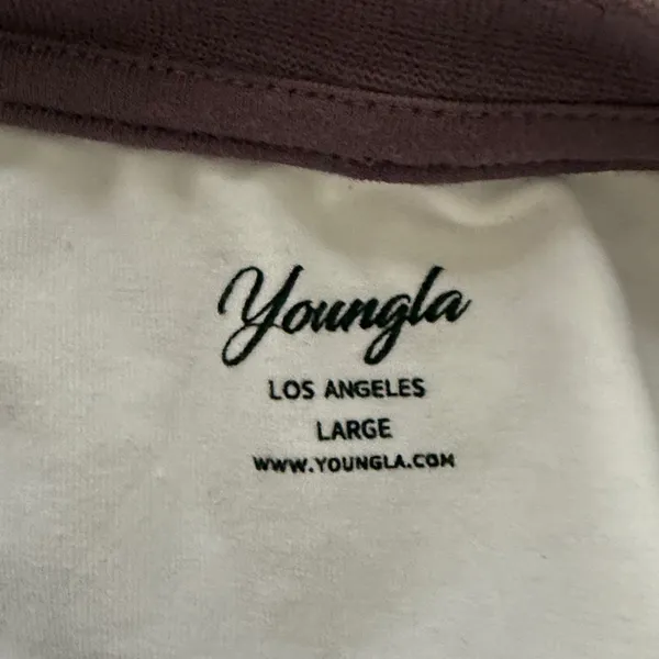 YoungLA White and Mauve Short Sleeve Raglan Tee - Image 4