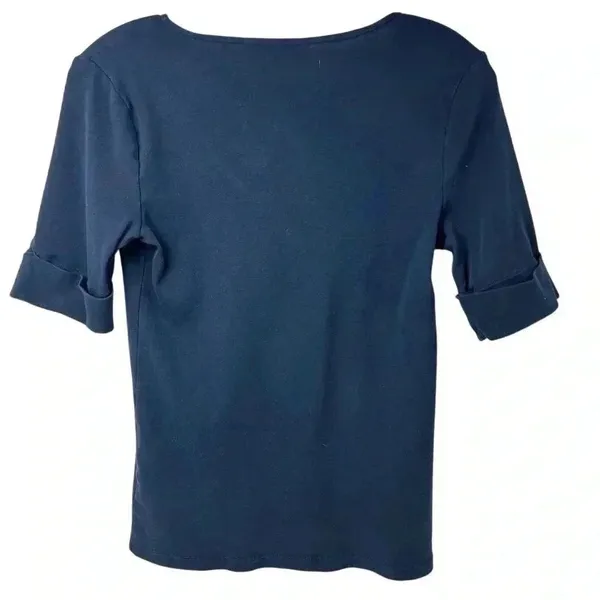 Lauren Ralph Lauren Navy‎ Scoop Neck Blouse- Size Medium - Image 7