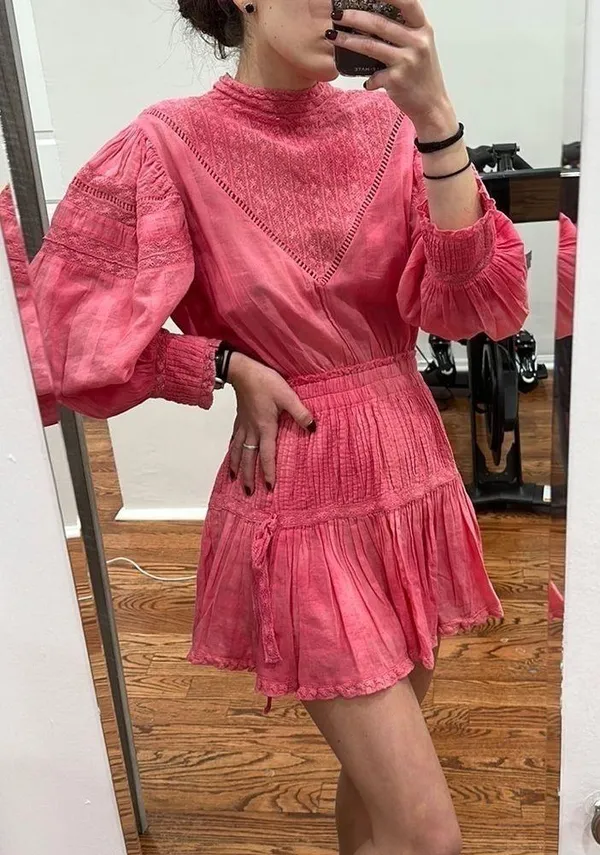 NEW NWT LoveShackFancy Viola Mini Babydoll Dress Pink XS - Image 9