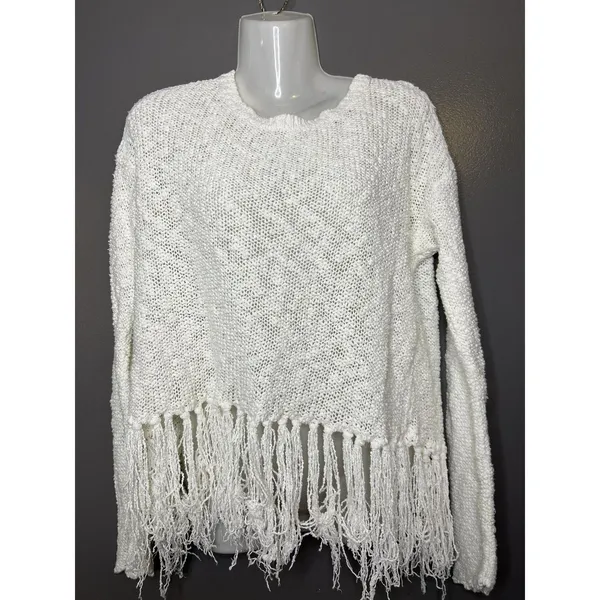 American Eagle Outfitters Sweater Womens Large White Fringe Open Back Pullover - Image 2