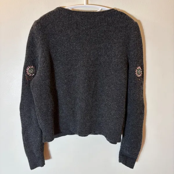 Boden‎ Elizabeth Wool Alpaca Blend Beaded Rhinestone Floral Sweater Size 12 - Image 8