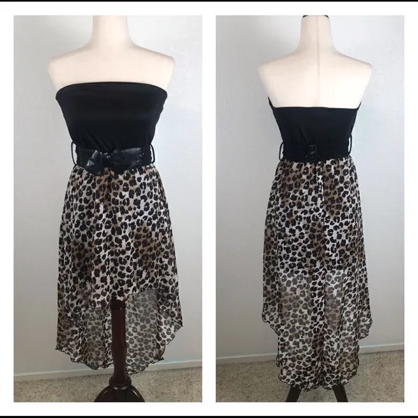 Vintage Y2K strapless bow embellished belted Hi/low leopard print mini dress‎ - Image 7