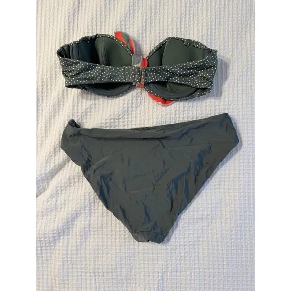 H&M Green Bathing Suit Polka Dot Strapless US 10 Removable Tie Full Coverage - Image 4