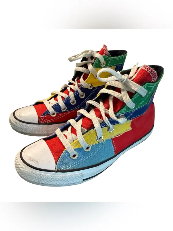 converse all star high top Women 7 Mens 5 Multi-Color Patch Work Color Block - Image 2