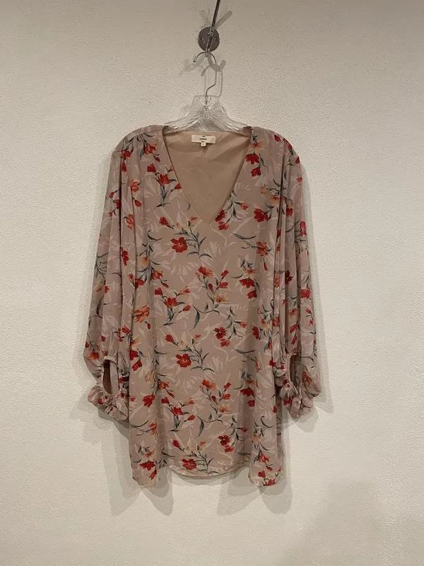 Entro Dress Womens Large Beige Floral V Neck Balloon Sleeve Tunic Boho - Image 2