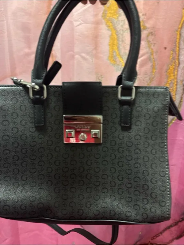 Guess Black Logo-Print Satchel with Silver Hardware - Image 3