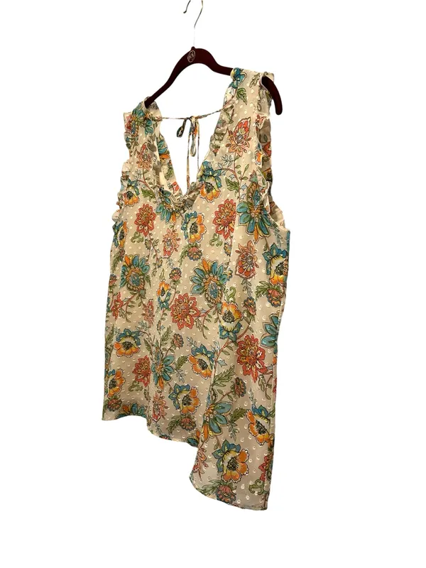 Cato Floral & Polka Dot Print Tie Back Top Large - Image 2