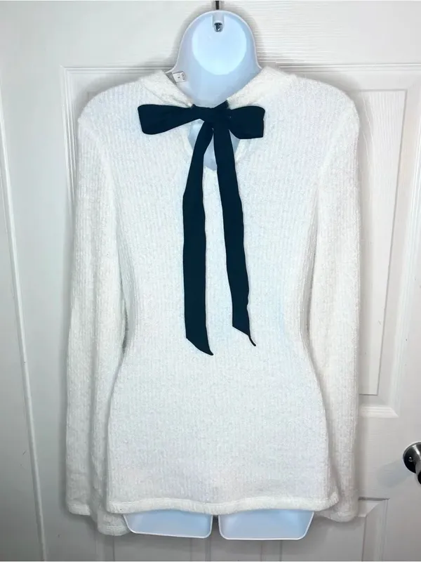 Anthropologie Maeve Tie Back Bell Sleeve Top Tunic Sweater Ivory White S NWT - Image 10