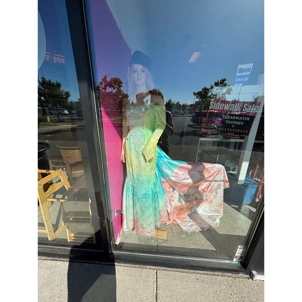 Ombre‎ Lace Mermaid Gown Off Shoulder Beaded Long Sleeve Train Pastel Rainbow - Image 2