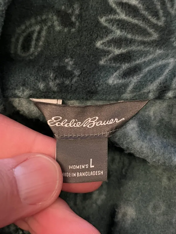 Eddie Bauer Fleece Pullover Womens Large Blue 1/4 Zip Paisley Floral Print - Image 6
