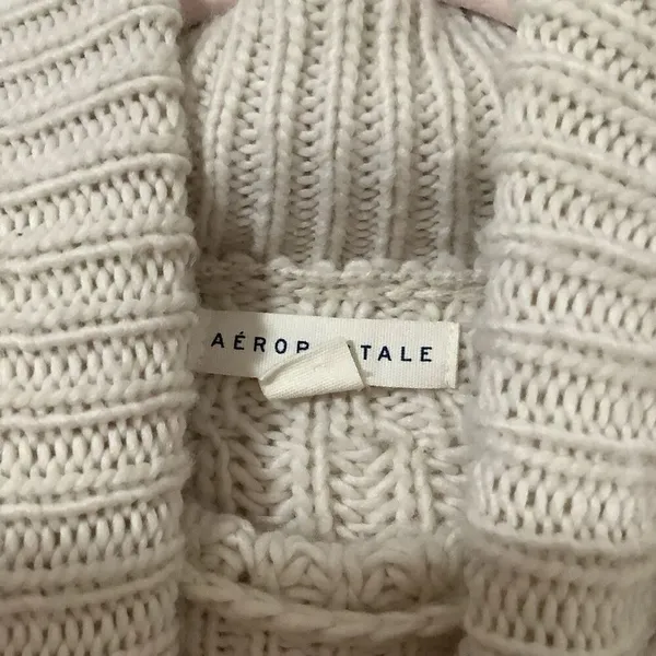 Aeropostale Cottagecore Chunky Knit Cream Oversized Turtleneck Sweater Small - Image 2