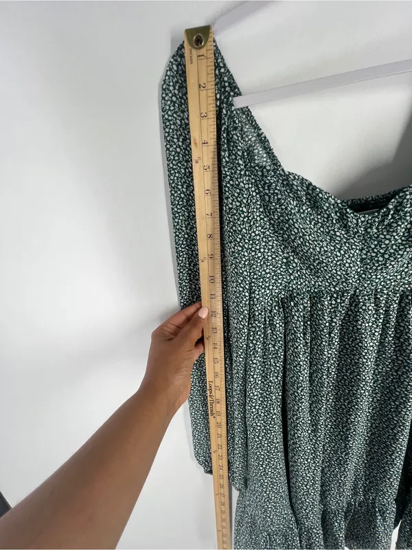 Abercrombie‎ & Fitch Green Ditsy Floral Square-Neck Long Sleeve Mini Dress - Image 15