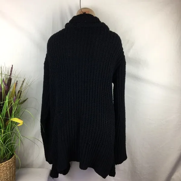 POL Black Cozy Fuzzy Soft Oversized Open Front Knit Sweater M - Image 4