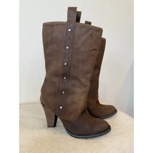 Western Mid-Calf Pull On Brown Leather Boots US 8 Boho Cowgirl Festival - Image 5