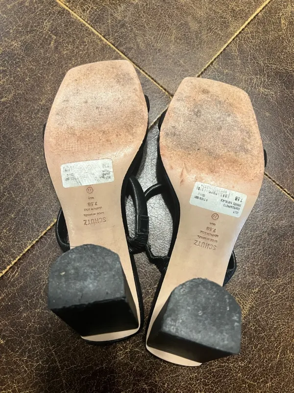 Schutz Ully Black Leather Square Toe Block Heel Sandals 7.5 Minimalist 90s - Image 5