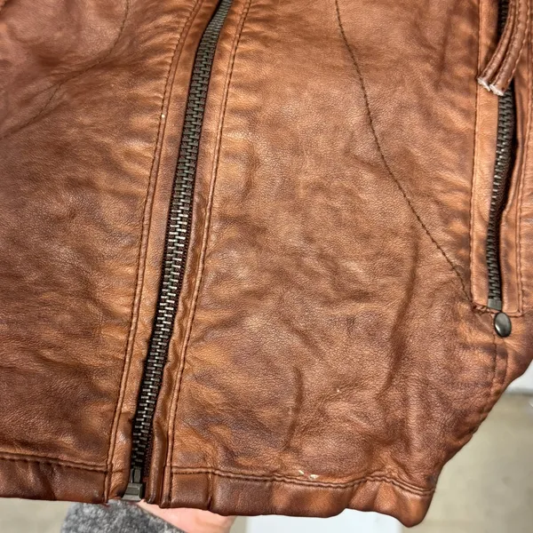 Bagatelle Womens Faux Leather Moto Biker Jacket Brown XL Banded Collar Full Zip - Image 8