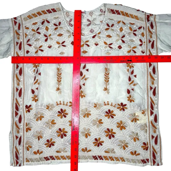Johnny Was Aubrey‎ Blouse Small Cream Embroidered Floral Boho Peasant Top Tunic - Image 5
