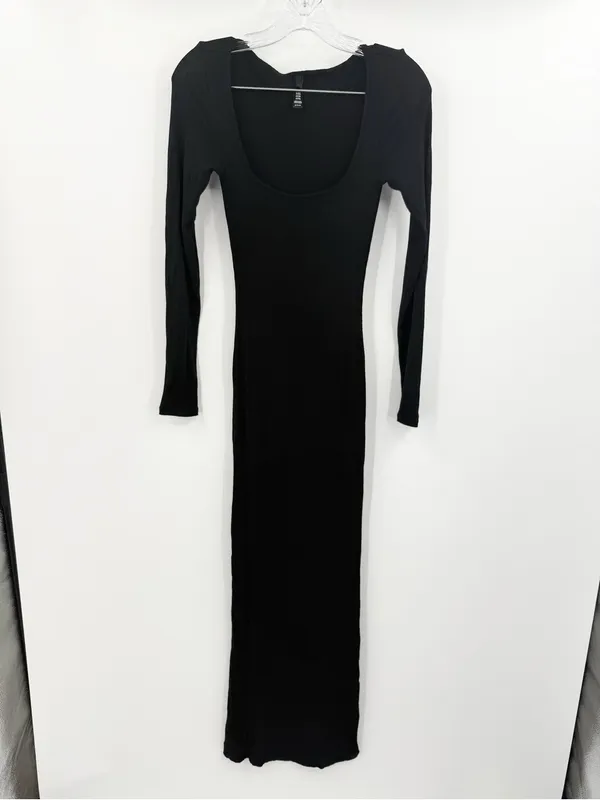 SKIMS Soft Lounge Dress Long Sleeve Square Neck Bodycon‎ Maxi Onyx Black Small - Image 2