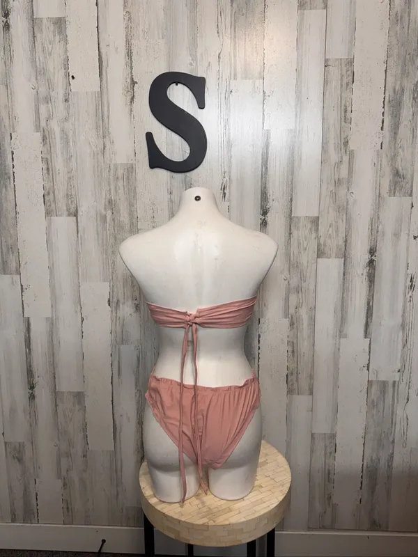 Zaful Strapless Bandeau Ruffle Bikini Set 2 Piece Swimsuit Womens Small Dusty Pi - Image 3