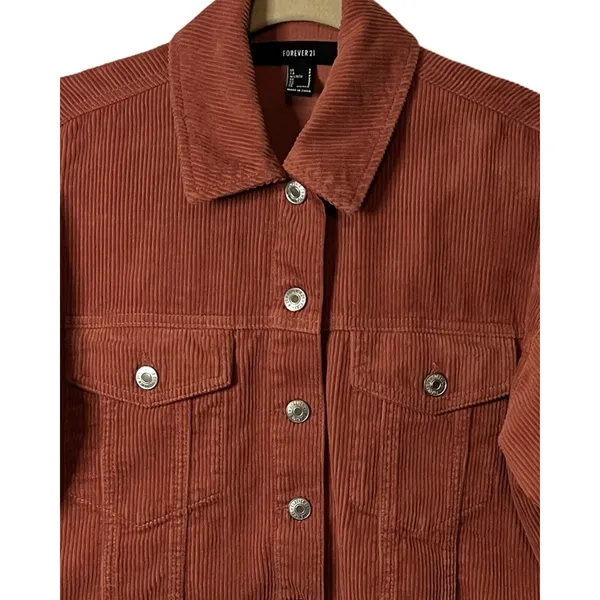 Forever 21 Top Womens Size Small Shacket Rust Color Button Up Collar Raw Hem - Image 5