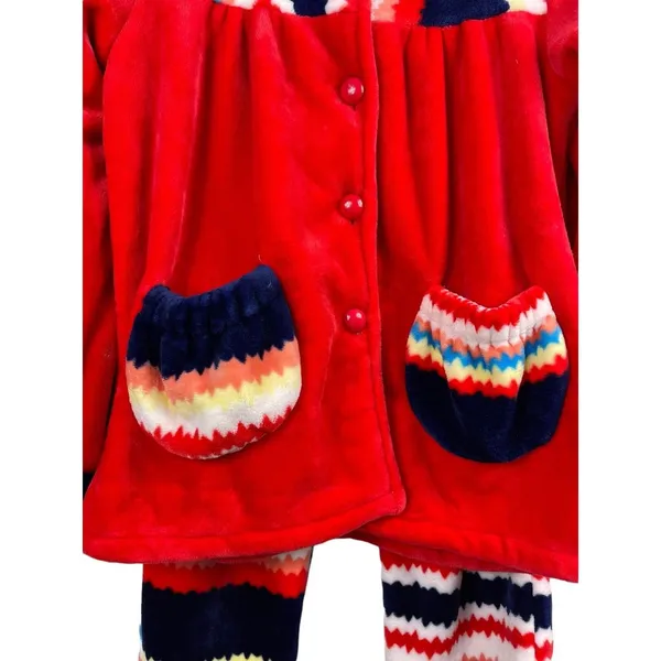 Rou Phang Extra Warm Soft Red Stripe Long Sleeve Top Bottom Pajama Lounge Set L - Image 7