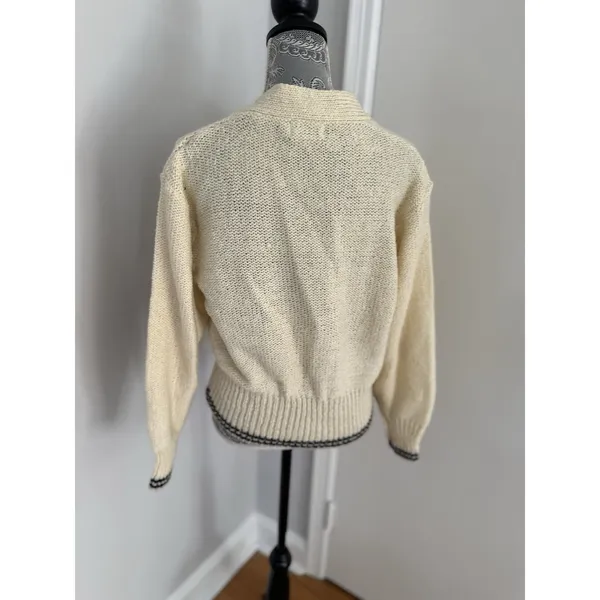 Vintage 80s Scenario Sz: L cream V-neck button-front knit cardigan Pockets - Image 2