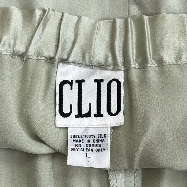 Clio 100% Silk Sage Green Drawstring Pants Pajama Career Luxury Old‎ Money L - Image 9