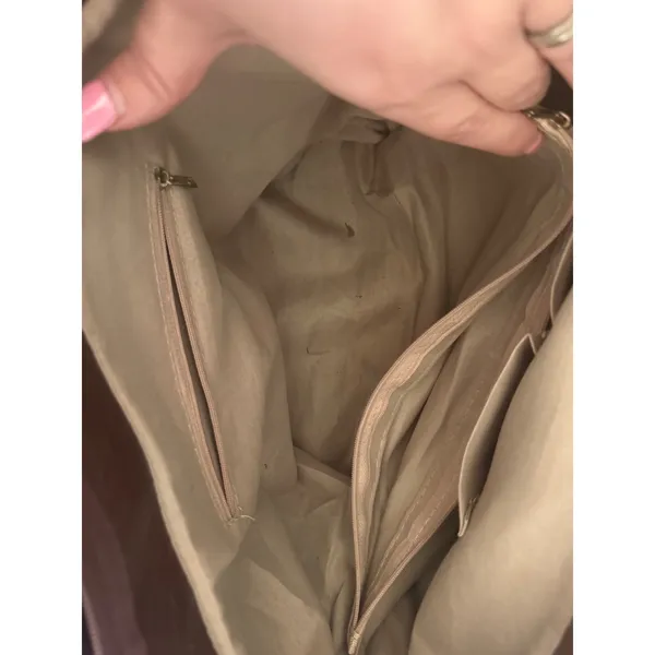 WEIMEIBAIGE Brown Faux Leather Tote Bag Braided Straps Whipstitch Pocket - Image 5