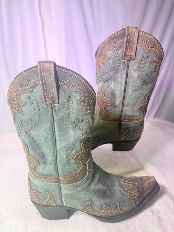 Teal Western Ankle Boots for Women - Image 2