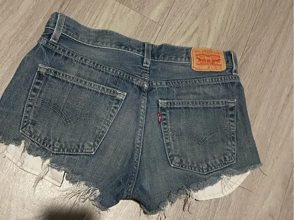 Levi's Distressed Dark Blue Denim Cutoff Shorts - Image 2