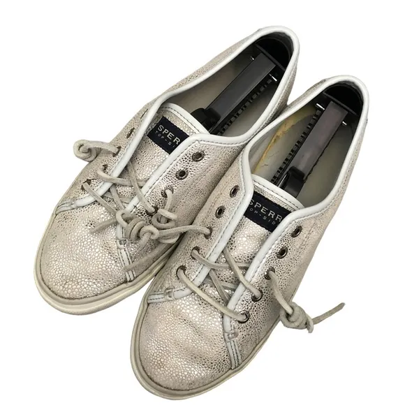 Sperry Seacoast Silver White Metallic Low Top Sneaker 7.5‎ - Image 3